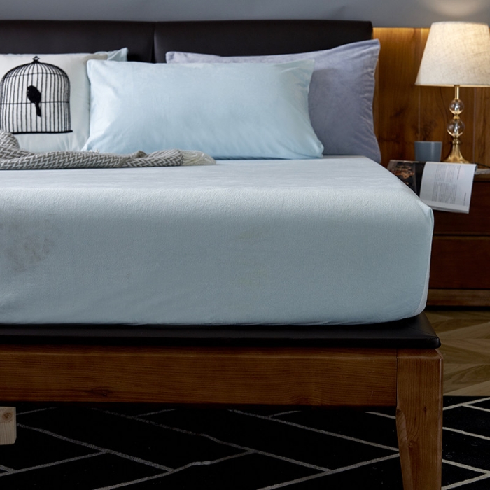 91家纺网 家纺一手货源 找家纺 小米笠 2019新款200克水晶绒床笠床罩 天蓝