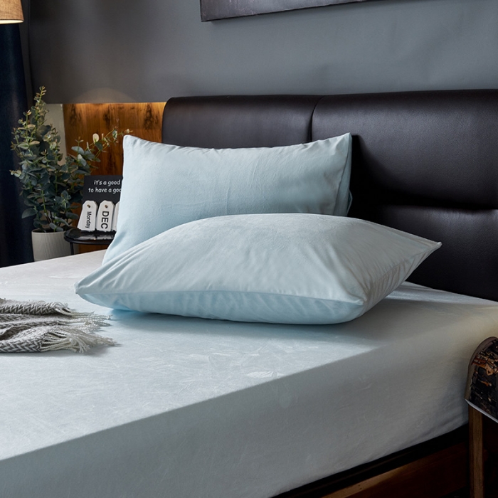 91家纺网 家纺一手货源 找家纺 小米笠 2019新款200克水晶绒床笠床罩 天蓝