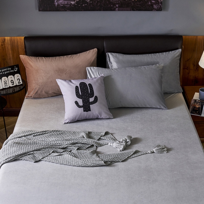 91家纺网 家纺一手货源 找家纺 小米笠 2019新款200克水晶绒床笠床罩 灰色