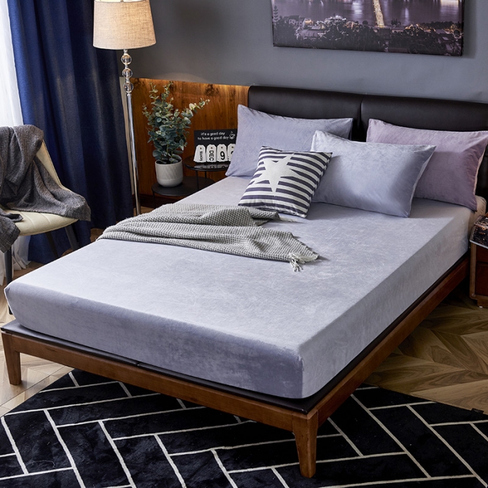 91家纺网 家纺一手货源 找家纺 小米笠 2019新款200克水晶绒床笠床罩 浅蓝灰