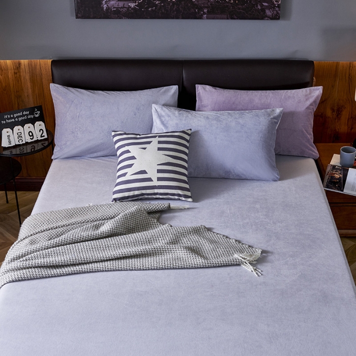 91家纺网 家纺一手货源 找家纺 小米笠 2019新款200克水晶绒床笠床罩 浅蓝灰