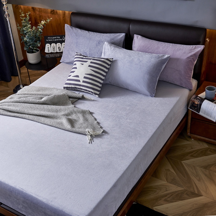 91家纺网 家纺一手货源 找家纺 小米笠 2019新款200克水晶绒床笠床罩 浅蓝灰