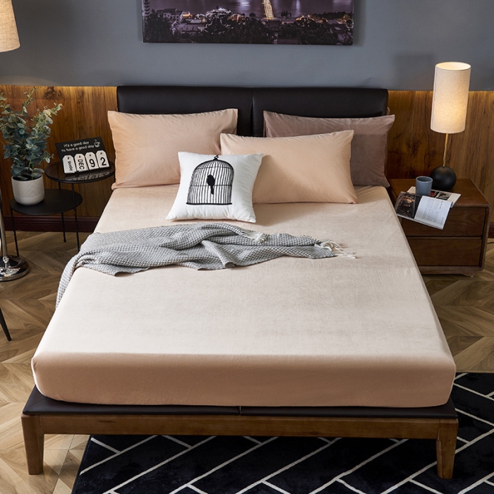 91家纺网 家纺一手货源 找家纺 小米笠 2019新款200克水晶绒床笠床罩 米色