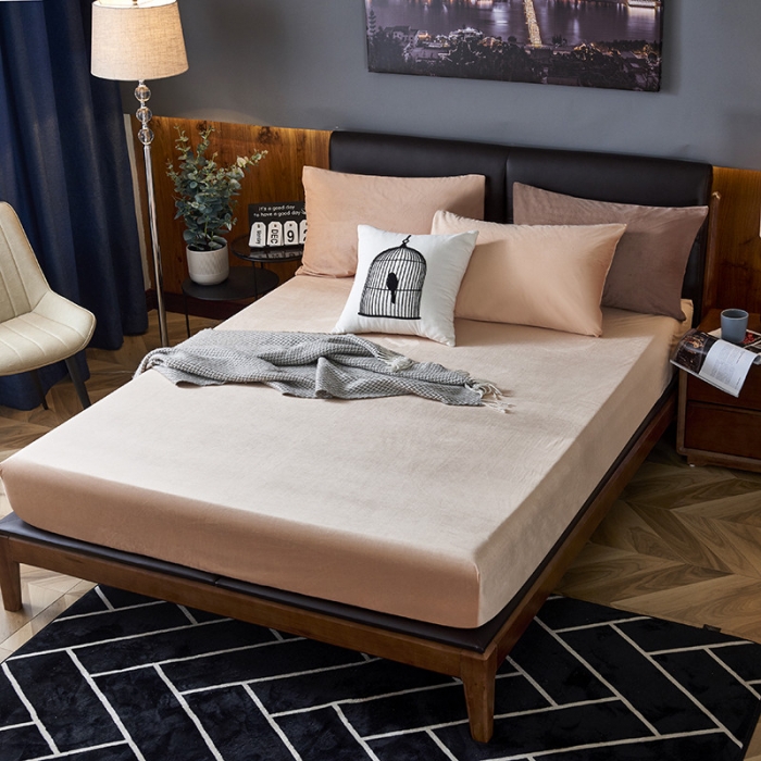 91家纺网 家纺一手货源 找家纺 小米笠 2019新款200克水晶绒床笠床罩 米色