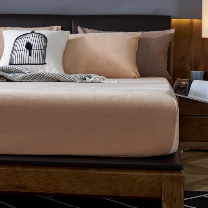 91家纺网 家纺一手货源 找家纺 小米笠 2019新款200克水晶绒床笠床罩 米色