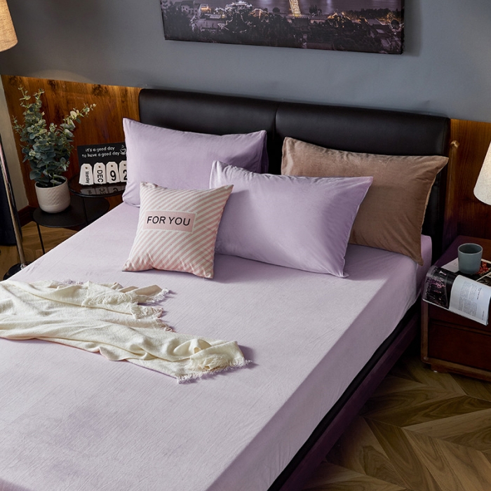 91家纺网 家纺一手货源 找家纺 小米笠 2019新款200克水晶绒床笠床罩 水晶紫