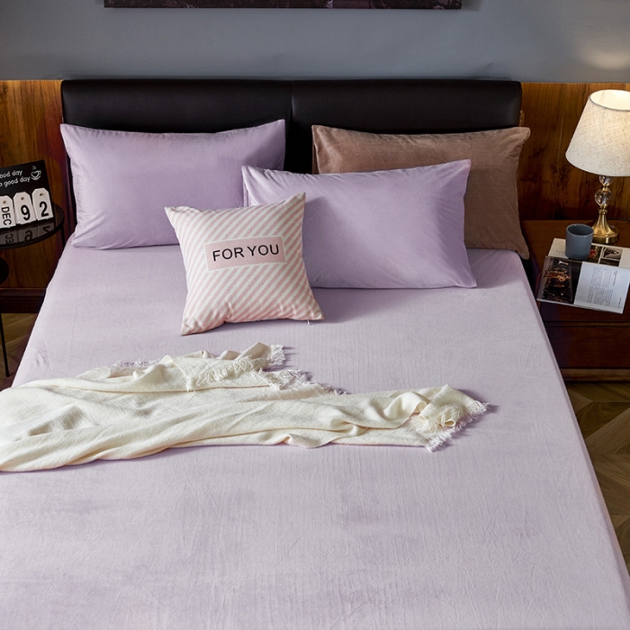 91家纺网 家纺一手货源 找家纺 小米笠 2019新款200克水晶绒床笠床罩 水晶紫