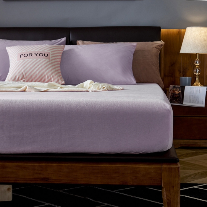 91家纺网 家纺一手货源 找家纺 小米笠 2019新款200克水晶绒床笠床罩 水晶紫