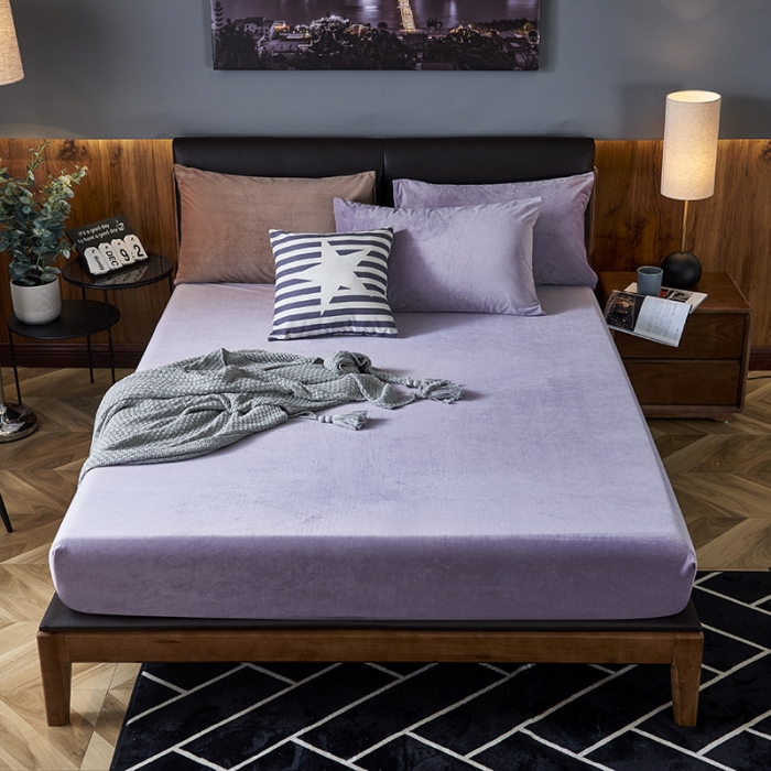 91家纺网 家纺一手货源 找家纺 小米笠 2019新款200克水晶绒床笠床罩 灰紫