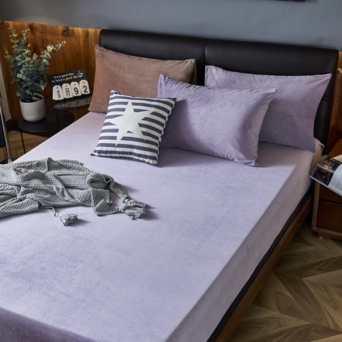 91家纺网 家纺一手货源 找家纺 小米笠 2019新款200克水晶绒床笠床罩 灰紫