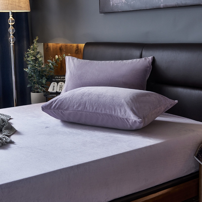 91家纺网 家纺一手货源 找家纺 小米笠 2019新款200克水晶绒床笠床罩 灰紫