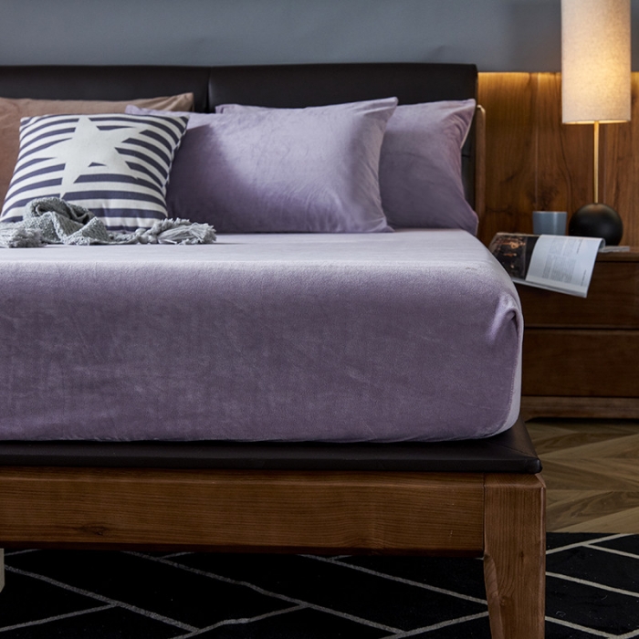91家纺网 家纺一手货源 找家纺 小米笠 2019新款200克水晶绒床笠床罩 灰紫