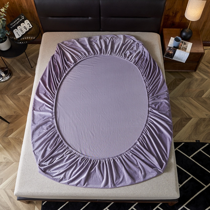 91家纺网 家纺一手货源 找家纺 小米笠 2019新款200克水晶绒床笠床罩 灰紫