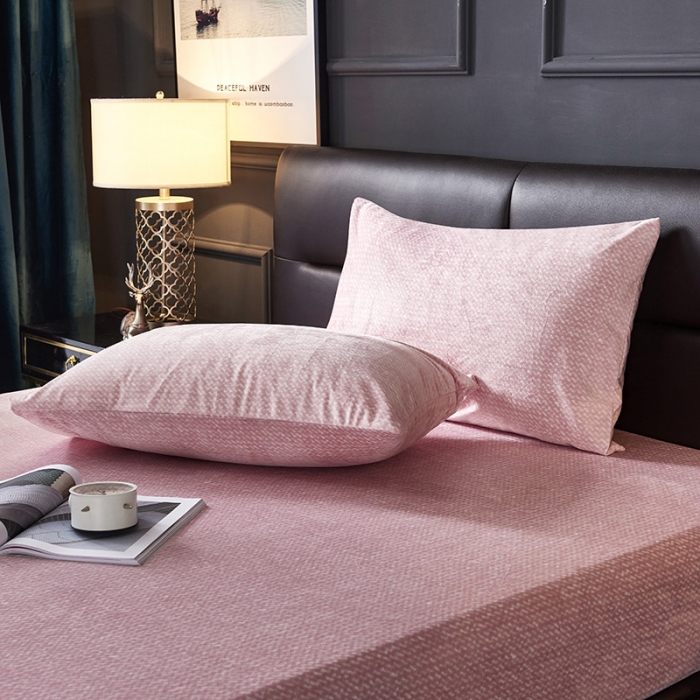 91家纺网 家纺一手货源 找家纺 小米笠 2019新款水晶绒印花床笠床罩 雪花-粉