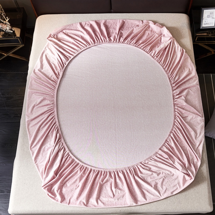 91家纺网 家纺一手货源 找家纺 小米笠 2019新款水晶绒印花床笠床罩 雪花-粉