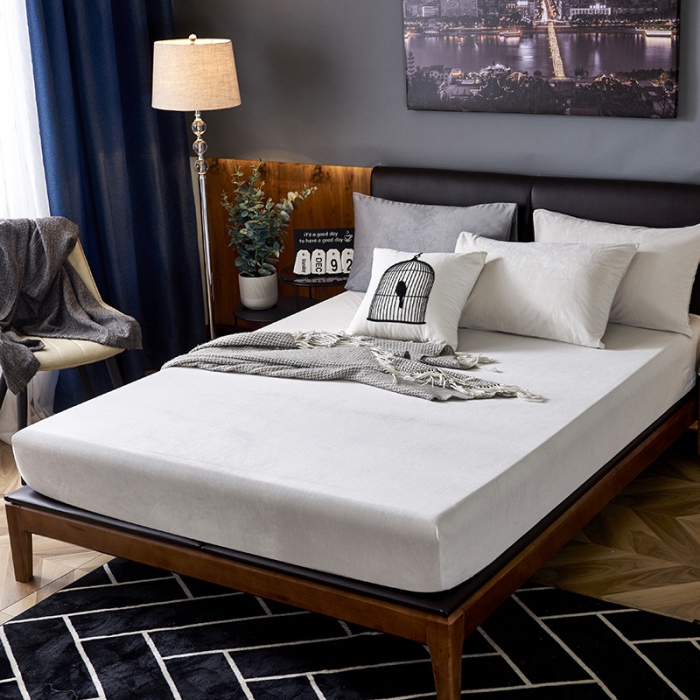 91家纺网 家纺一手货源 找家纺 小米笠 2019新款200克水晶绒床笠床罩 米灰