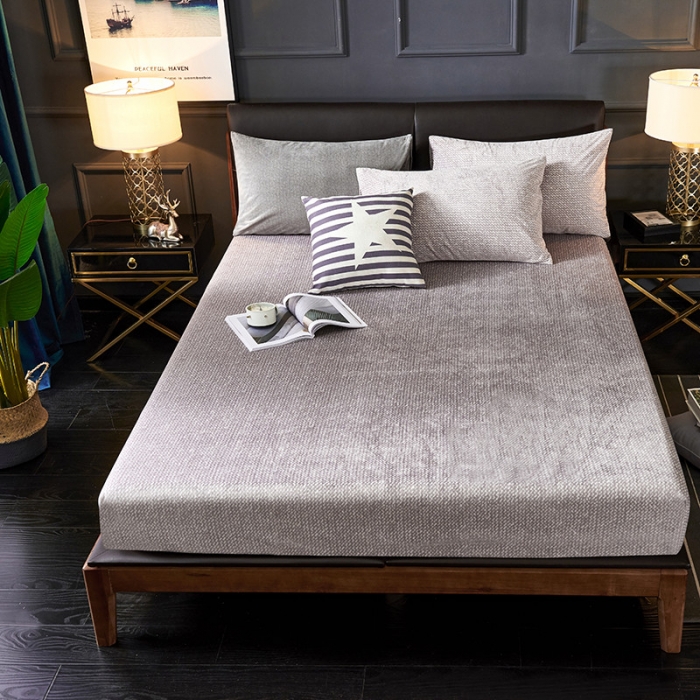 91家纺网 家纺一手货源 找家纺 小米笠 2019新款水晶绒印花床笠床罩 雪花-灰