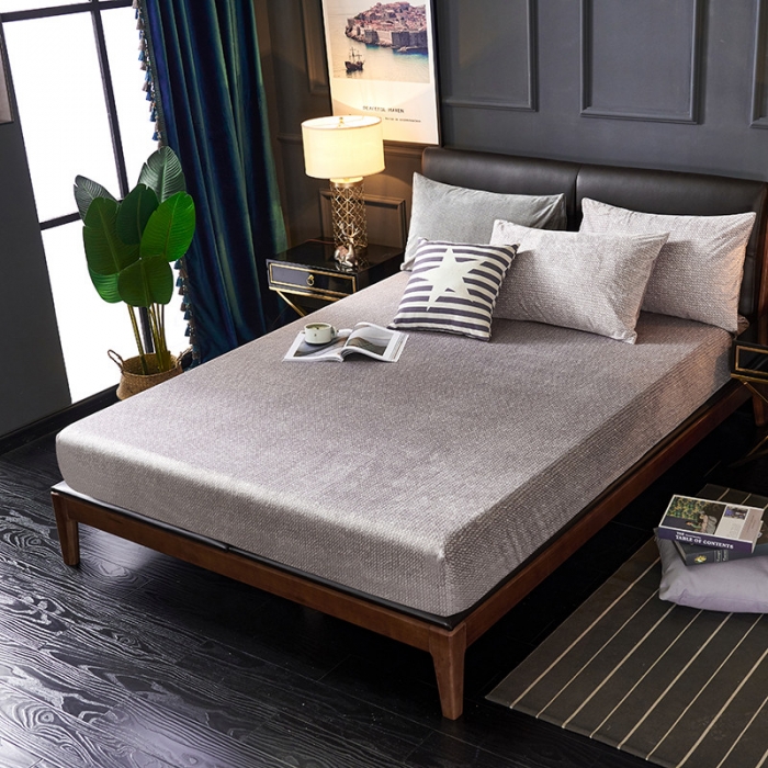 91家纺网 家纺一手货源 找家纺 小米笠 2019新款水晶绒印花床笠床罩 雪花-灰