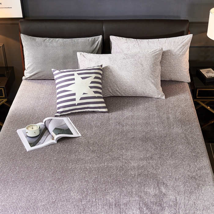 91家纺网 家纺一手货源 找家纺 小米笠 2019新款水晶绒印花床笠床罩 雪花-灰