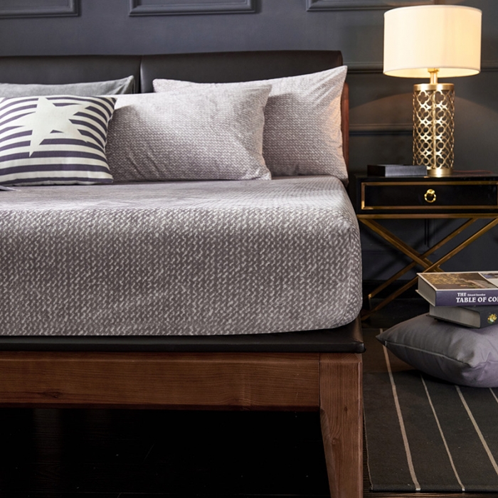 91家纺网 家纺一手货源 找家纺 小米笠 2019新款水晶绒印花床笠床罩 雪花-灰