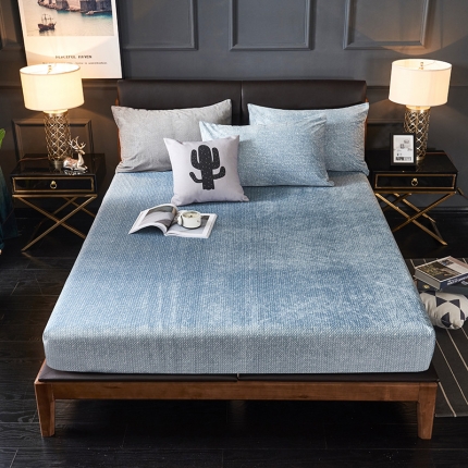 小米笠 2019新款水晶绒印花床笠床罩 雪花-蓝