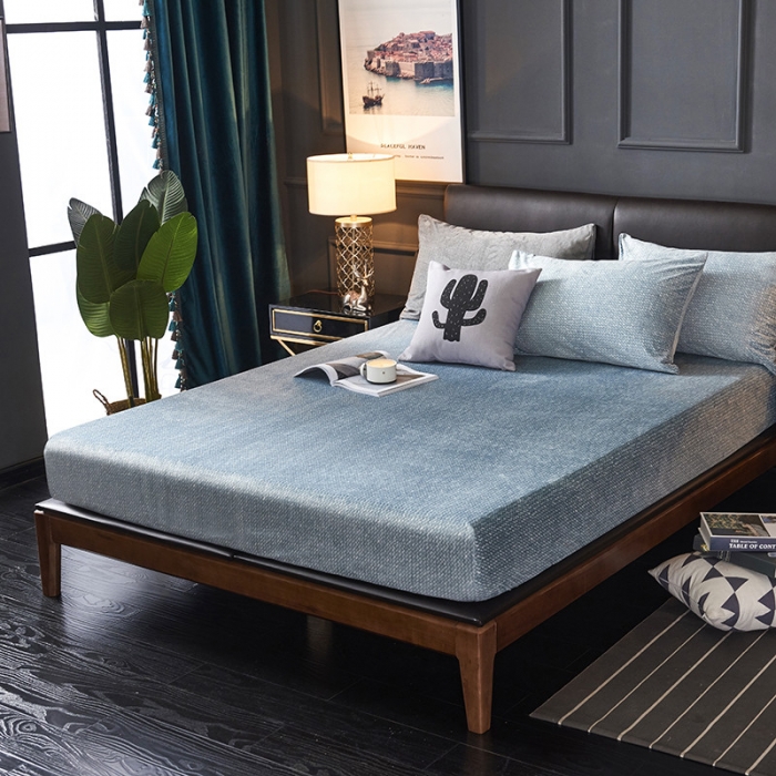 91家纺网 家纺一手货源 找家纺 小米笠 2019新款水晶绒印花床笠床罩 雪花-蓝