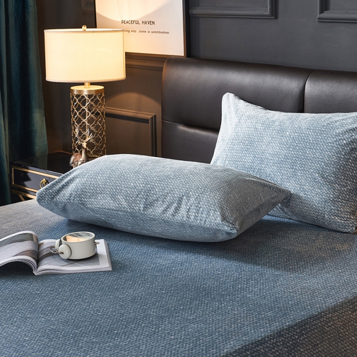 91家纺网 家纺一手货源 找家纺 小米笠 2019新款水晶绒印花床笠床罩 雪花-蓝