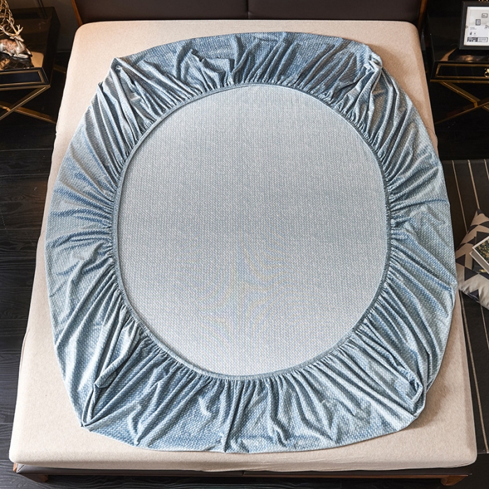 91家纺网 家纺一手货源 找家纺 小米笠 2019新款水晶绒印花床笠床罩 雪花-蓝