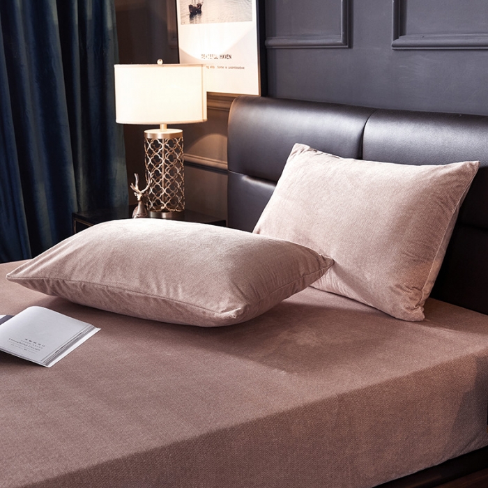 91家纺网 家纺一手货源 找家纺 小米笠 2019新款水晶绒印花床笠床罩 条纹驼