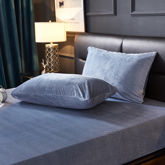 91家纺网 家纺一手货源 找家纺 小米笠 2019新款水晶绒印花床笠床罩 条纹蓝