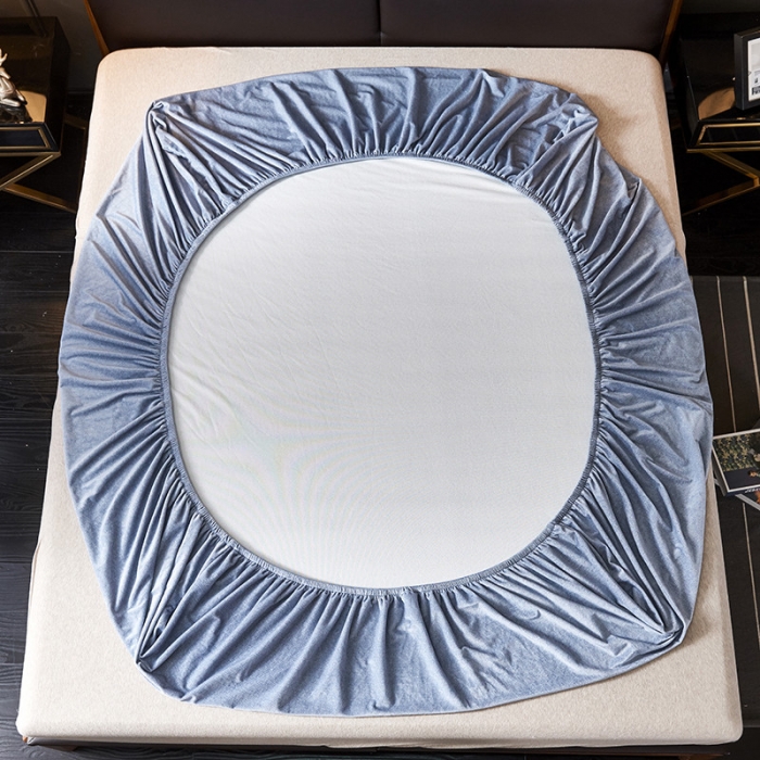 91家纺网 家纺一手货源 找家纺 小米笠 2019新款水晶绒印花床笠床罩 条纹蓝