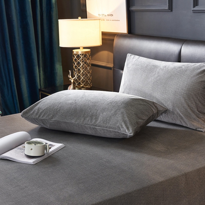 91家纺网 家纺一手货源 找家纺 小米笠 2019新款水晶绒印花床笠床罩 条纹灰