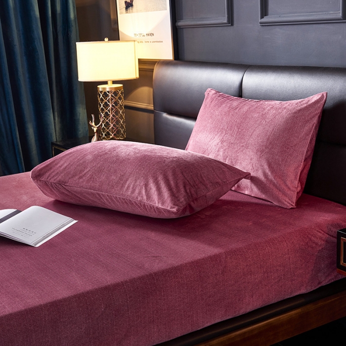 91家纺网 家纺一手货源 找家纺 小米笠 2019新款水晶绒印花床笠床罩 条纹红