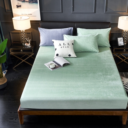 小米笠 2019新款水晶绒印花床笠床罩 条纹绿