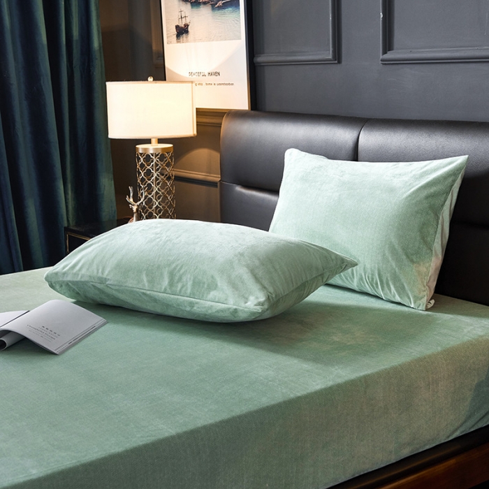 91家纺网 家纺一手货源 找家纺 小米笠 2019新款水晶绒印花床笠床罩 条纹绿