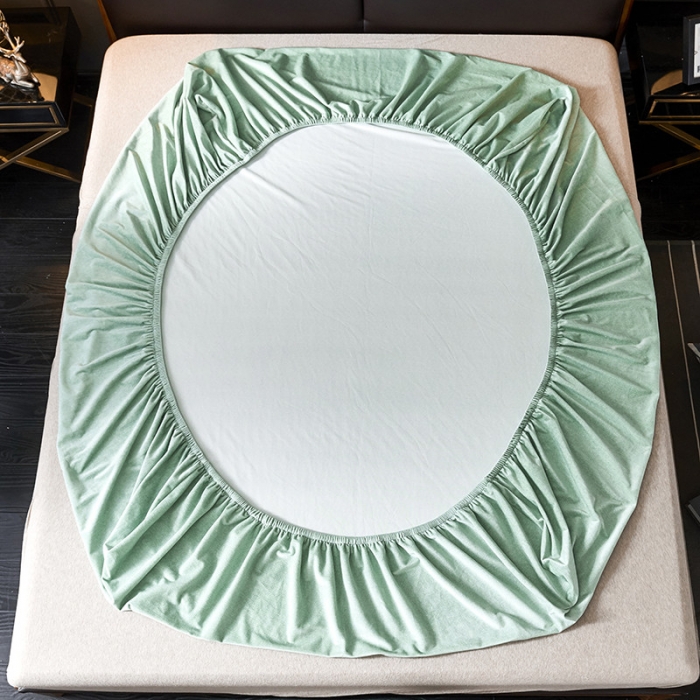 91家纺网 家纺一手货源 找家纺 小米笠 2019新款水晶绒印花床笠床罩 条纹绿