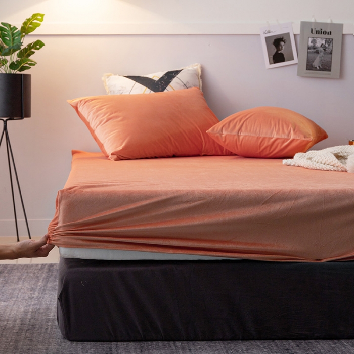 91家纺网 家纺一手货源 找家纺 小米笠 2019新款宝宝绒床笠床罩 活力橙