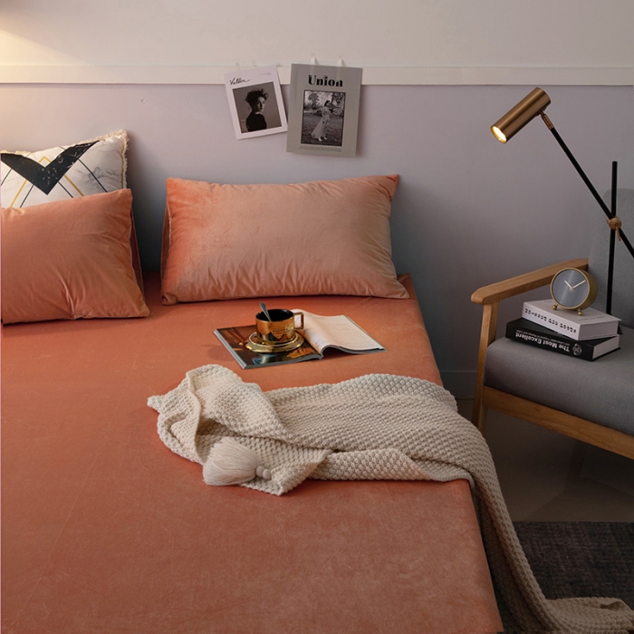 91家纺网 家纺一手货源 找家纺 小米笠 2019新款宝宝绒床笠床罩 活力橙