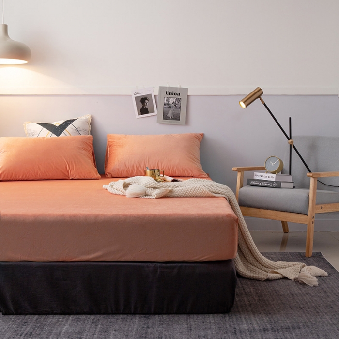 91家纺网 家纺一手货源 找家纺 小米笠 2019新款宝宝绒床笠床罩 活力橙