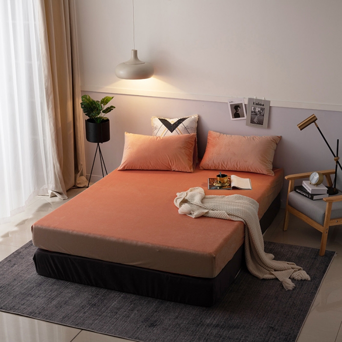 91家纺网 家纺一手货源 找家纺 小米笠 2019新款宝宝绒床笠床罩 活力橙