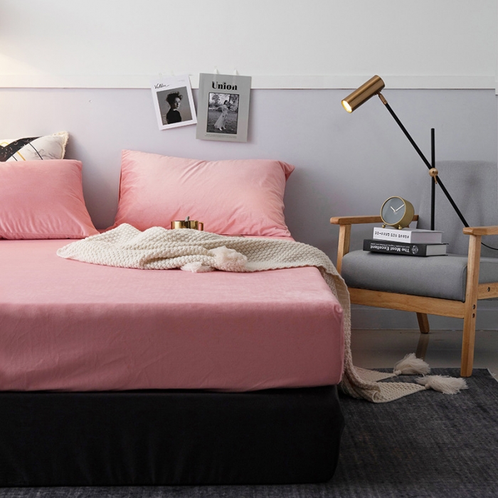 91家纺网 家纺一手货源 找家纺 小米笠 2019新款宝宝绒床笠床罩 玉粉