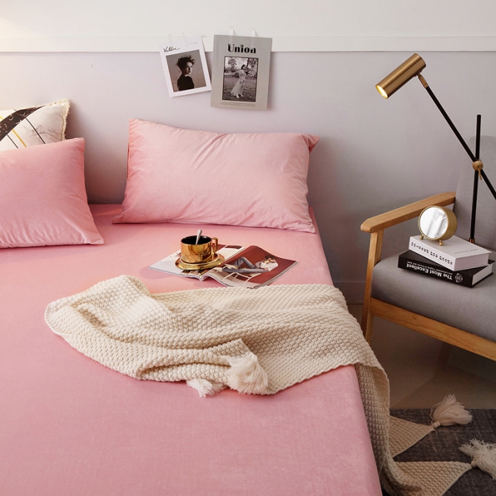 91家纺网 家纺一手货源 找家纺 小米笠 2019新款宝宝绒床笠床罩 玉粉