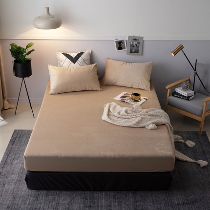 91家纺网 家纺一手货源 找家纺 小米笠 2019新款宝宝绒床笠床罩 深咖