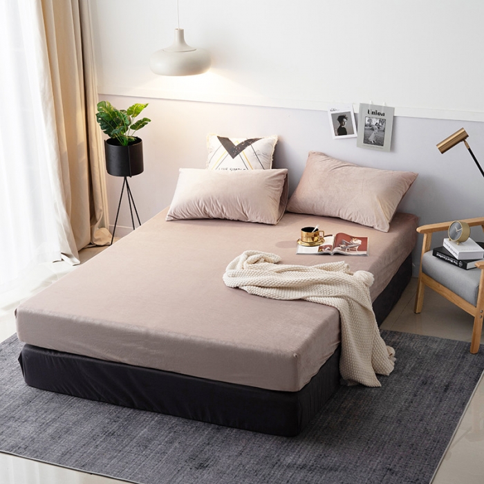 91家纺网 家纺一手货源 找家纺 小米笠 2019新款宝宝绒床笠床罩 浅咖