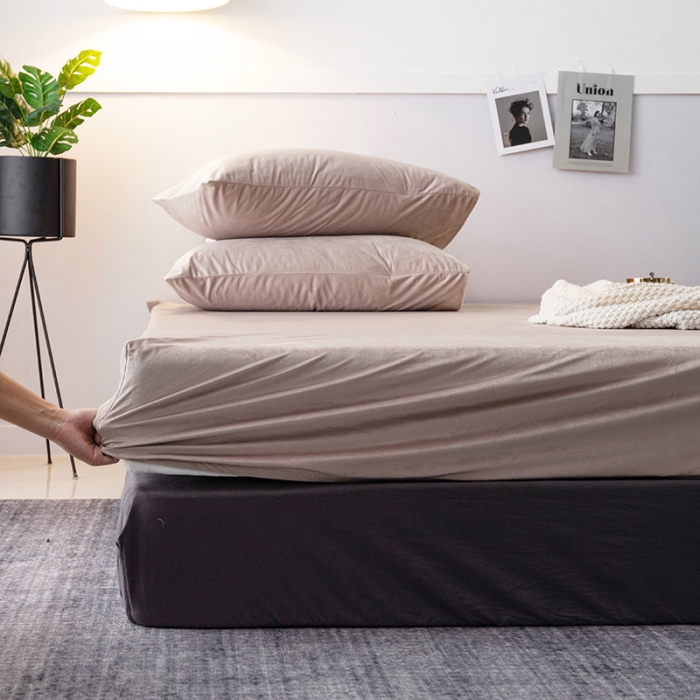 91家纺网 家纺一手货源 找家纺 小米笠 2019新款宝宝绒床笠床罩 浅咖