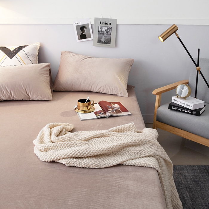 91家纺网 家纺一手货源 找家纺 小米笠 2019新款宝宝绒床笠床罩 浅咖