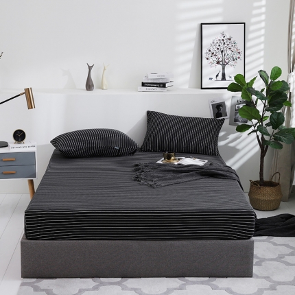 91家纺网 家纺一手货源 找家纺 小米笠 2019新款针织天竺棉床笠床罩 黑白细条