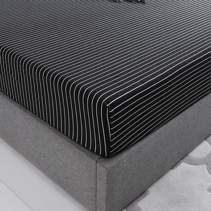 91家纺网 家纺一手货源 找家纺 小米笠 2019新款针织天竺棉床笠床罩 黑白细条