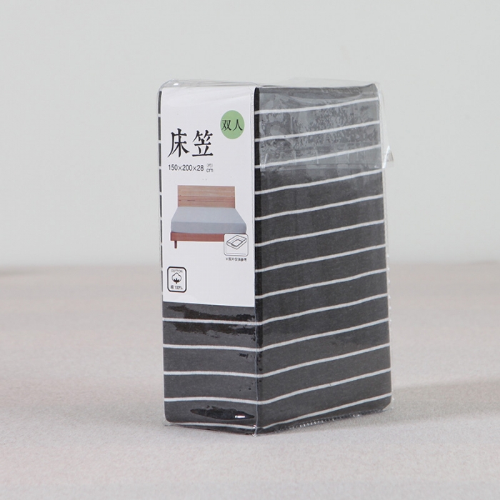 91家纺网 家纺一手货源 找家纺 小米笠 2019新款针织天竺棉床笠床罩 黑白细条