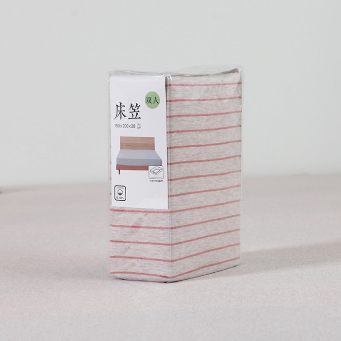 91家纺网 家纺一手货源 找家纺 小米笠 2019新款针织天竺棉床笠床罩 棕红细条